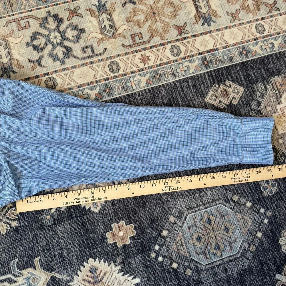 Lauren Ralph Lauren Mens Blue Checkered Button Down Long Sleeve 100% Cotton 16.5 - Picture 9 of 9